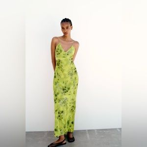 Zara Green Printed Midi/Maxi Dress Size L